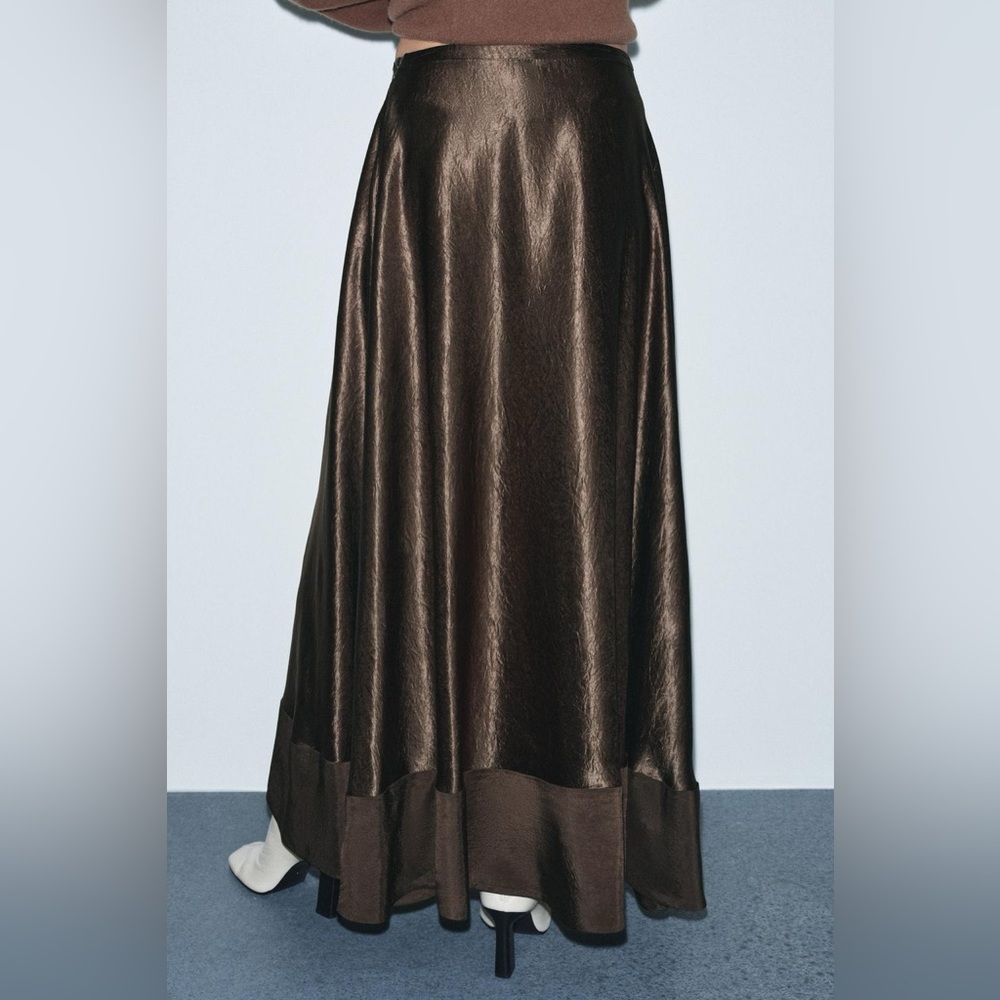 ZARA ZW COLLECTION LIMITED EDITION SATIN EFFECT MIDI SKIRT - Picture 2 of 10